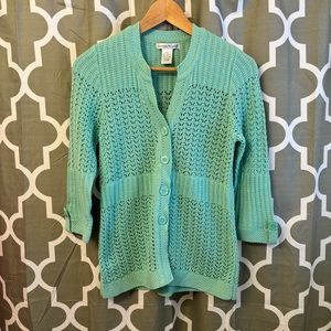 Hasting & Smith Vintage Women’s Cardigan Knit Sweater Petite Small 90s Teal